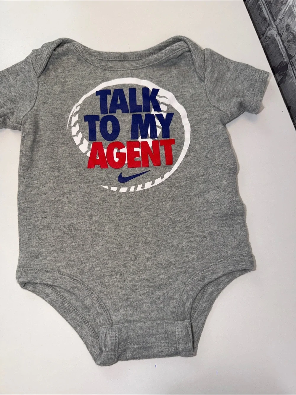 Baby Boy's Nike Gray Tee with Red & Blue Graphic + Navy Shorts - Picture 4 of 7